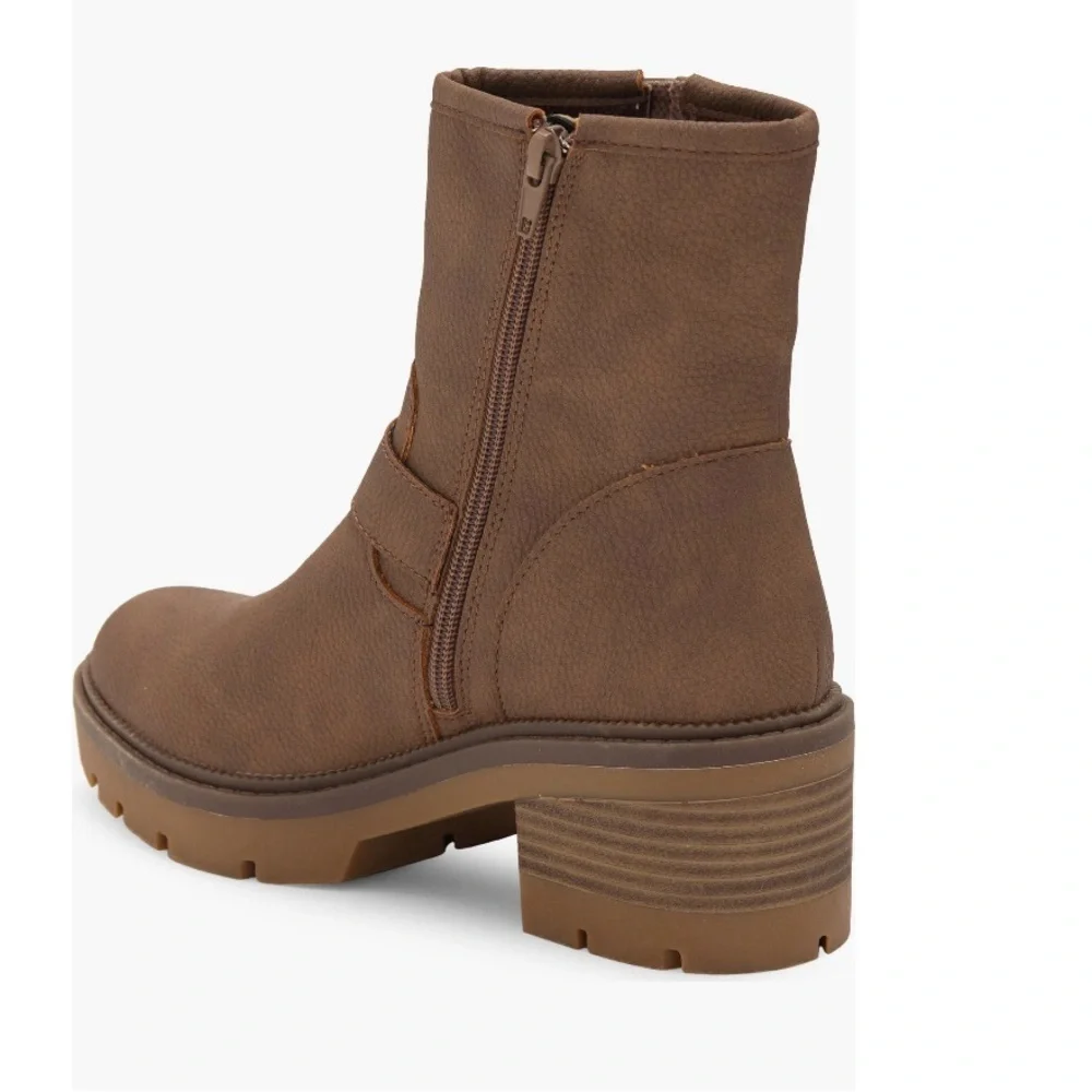 B.O.C Monika Platform Moto Brown Buckle Chunky Heel Lug Sole Booties Sz 9